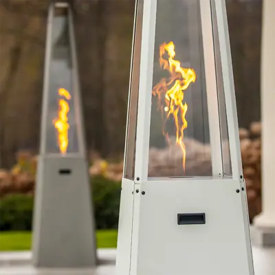 Kratki Umbrella Real Flame Pyramid Patio Heater - White with Brackets